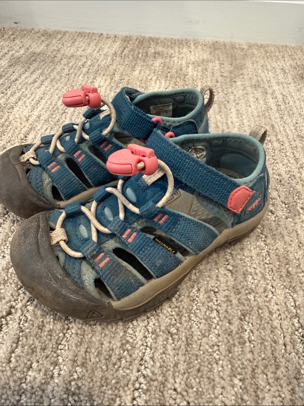 Keen Kids Teal Sandals with Pink Toggle Accents Size 11